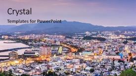  Presentation with japan - Cool new slides with nago okinawa japan downtown skyline backdrop and a light blue colored foreground