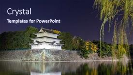 Presentation with japan castle - Presentation featuring nagoya castle japan at night background and a navy blue colored foreground