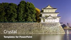  Presentation with japan castle - PPT layouts featuring nippon - nagoya castle japan at night background and a tawny brown colored foreground