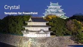  Presentation with japan castle - Audience pleasing slides consisting of nagoya castle japan at sunset backdrop and a ocean colored foreground