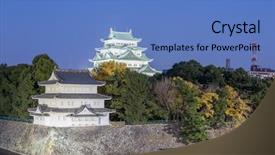  Presentation with japan castle - Theme consisting of nagoya castle japan at sunset background and a teal colored foreground