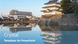  Presentation with japan castle - Slide set having nagoya-japan-castle-moat background and a teal colored foreground