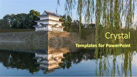  Presentation with japan castle - Audience pleasing PPT theme consisting of nagoya-japan-castle-moat backdrop and a tawny brown colored foreground