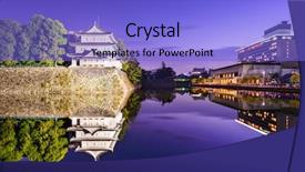  Presentation with japan castle - Presentation theme consisting of sentry night - nagoya japan castle moat background and a light blue colored foreground