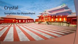  Presentation with castle - PPT theme consisting of naha okinawa japan at shuri background and a light blue colored foreground