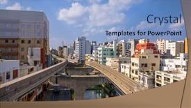  Presentation with city japan - Slide set enhanced with naha-okinawa-japan-city-skyline background and a light blue colored foreground