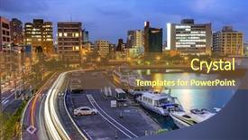  Presentation with japan - Presentation theme featuring naha okinawa japan cityscape background and a tawny brown colored foreground