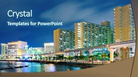  Presentation with coastal - Amazing PPT theme having naha okinawa japan coastal cityscape backdrop and a ocean colored foreground