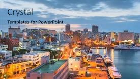  Presentation with japan - Slide set consisting of naha-okinawa-japan-downtown-skyline background and a light blue colored foreground