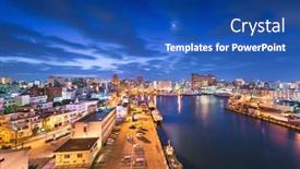  Presentation with skyline - Presentation theme featuring naha-okinawa-japan-downtown-skyline background and a ocean colored foreground