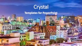  Presentation with japan - Slide set consisting of naha okinawa japan downtown skyline background and a cobalt blue colored foreground