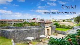  Presentation with castle wall - Beautiful presentation theme featuring naha okinawa japan backdrop and a light blue colored foreground