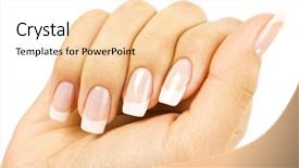  Presentation with finger nail - Slide deck with finger nail - woman's hands on white background background and a lemonade colored foreground