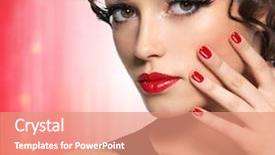  Presentation with makeup fashion model applying lipstick - Theme having nail art - beautiful fashion model with red background and a coral colored foreground
