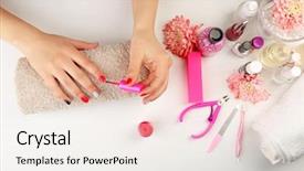  Presentation with nail art - Beautiful presentation design featuring nail art concept woman giving backdrop and a sky blue colored foreground