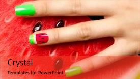  Presentation with nail art - Colorful presentation design enhanced with nail art manicure watermelon style backdrop and a red colored foreground