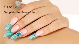  Presentation with design - Presentation theme featuring nail design - female hand with long fingernails background and a coral colored foreground