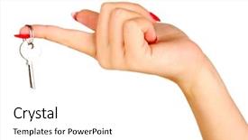  Presentation with waiter hand in white glove - Audience pleasing presentation consisting of nail door - hand with key isolated backdrop and a white colored foreground