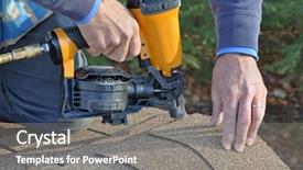  Presentation with shingles roof - Theme having nail gun to attach asphalt background and a gray colored foreground