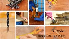  Presentation with tools - Audience pleasing PPT theme consisting of nail hole - collage of working man backdrop and a  colored foreground