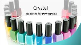  Presentation with bright white - Slides enhanced with nail polishes isolated on white background and a  colored foreground