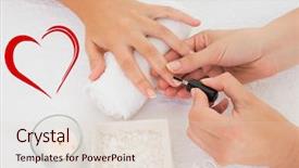  Presentation with customers - Beautiful PPT theme featuring nail technician painting customers nails against heart backdrop and a lemonade colored foreground