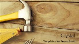  Presentation with nails - Colorful PPT theme enhanced with nails hammer and folding ruler on wood backdrop and a coral colored foreground
