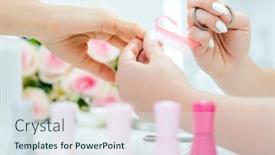  Presentation with nails manicure - Presentation consisting of nails-of-woman-being-prepared background and a sky blue colored foreground