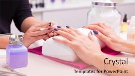  Presentation with nail salon beauty nails concept - Beautiful theme featuring nails saloon woman nail polish backdrop and a lemonade colored foreground