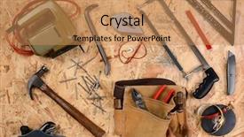  Presentation with construction equipment - Slide set having a sheet of plywood background and a coral colored foreground