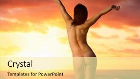  Presentation with sunrise - Theme consisting of naked carefree girl on beach background and a  colored foreground