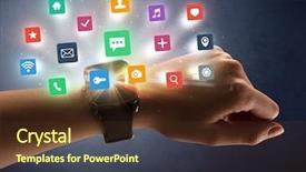  Presentation with smartwatch - Presentation design with naked female hand with smartwatch background and a  colored foreground