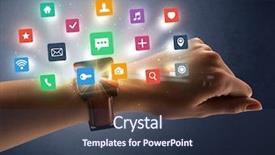  Presentation with labels - Colorful slide deck enhanced with naked female hand with smartwatch backdrop and a  colored foreground