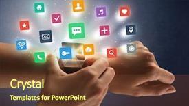  Presentation with smartwatch - Audience pleasing PPT theme consisting of naked female hand with smartwatch backdrop and a tawny brown colored foreground