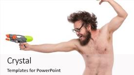  Presentation with haircut - PPT theme consisting of naked man holding water gun background and a lemonade colored foreground