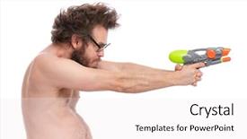  Presentation with haircut - Slide deck with naked man holding water gun background and a sky blue colored foreground