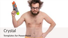  Presentation with haircut - Cool new PPT layouts with naked man holding water gun backdrop and a lemonade colored foreground