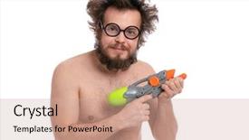  Presentation with haircut - Cool new PPT layouts with naked man holding water gun backdrop and a coral colored foreground