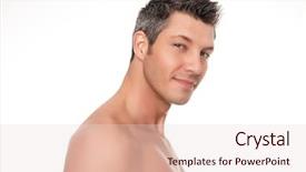  Presentation with portrait happy family smiling - Slide deck featuring male face - smiling shirtless man portrait isolated background and a lemonade colored foreground