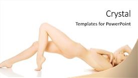  Presentation with healthy workplace full length side view - Beautiful presentation featuring naked woman lying with bended backdrop and a white colored foreground