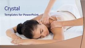  Presentation with body care spa body massage - Slide deck enhanced with naked woman receiving back massage background and a sky blue colored foreground