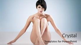  Presentation with blue - PPT theme featuring young beautiful woman on blue background and a coral colored foreground