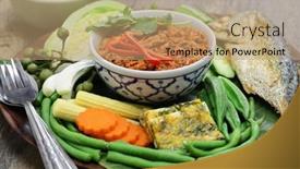  Presentation with vegetables - Slide deck enhanced with nam-phrik-pla-thu-vegetables background and a coral colored foreground