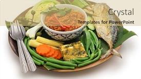  Presentation with vegetables - Amazing PPT theme having nam-phrik-pla-thu-vegetables backdrop and a yellow colored foreground