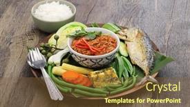  Presentation with vegetables - Presentation consisting of nam-phrik-pla-thu-vegetables background and a tawny brown colored foreground