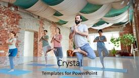  Presentation with healthy lifestyle - Amazing PPT theme having namaste - fitness meditation and healthy lifestyle backdrop and a light blue colored foreground