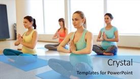  Presentation with pregnancy sport nutrition - PPT theme featuring namaste - pregnancy sport fitness people background and a light blue colored foreground