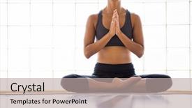  Presentation with meditation - Presentation theme consisting of namaste - young latin woman practicing meditation background and a mint green colored foreground