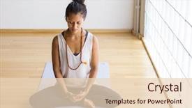  Presentation with meditation thm - Theme having namaste - young latin woman practicing meditation background and a lemonade colored foreground