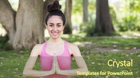  Presentation with pregnancy yoga - Cool new theme with namaste - young yoga teacher practicing outdoors backdrop and a tawny brown colored foreground